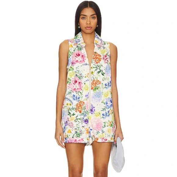 Show Me Your Mumu Reno Romper Multicolor Denim Floral Spring Wommen's Sz XS B26 - Picture 5 of 12